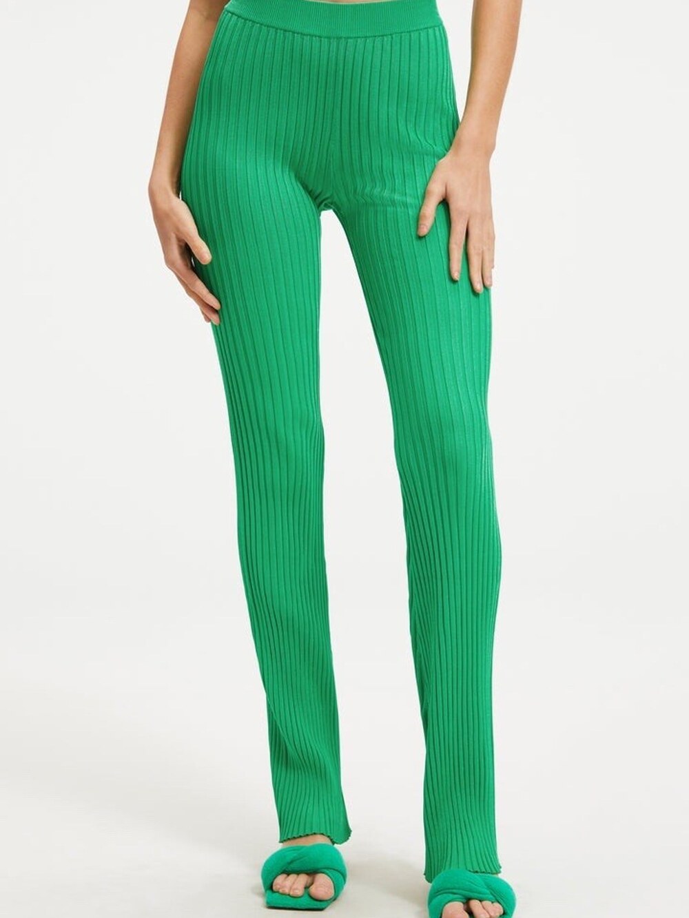 Good American Ribbed Flare Leggings Women's 1/2 Small Green Pants Skinny $140